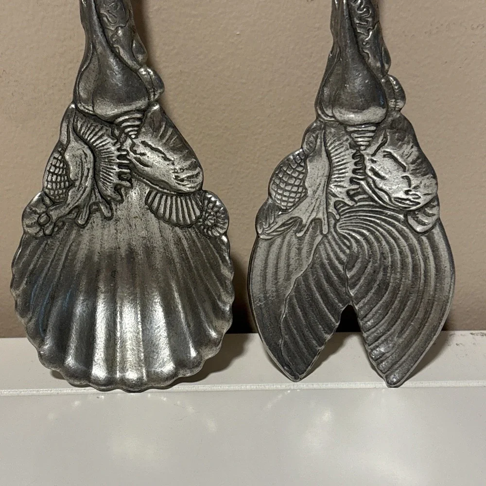 Vintage 1993 Arthur Court Aluminum Seashell Salad Serving Utensils Spoon & Fork